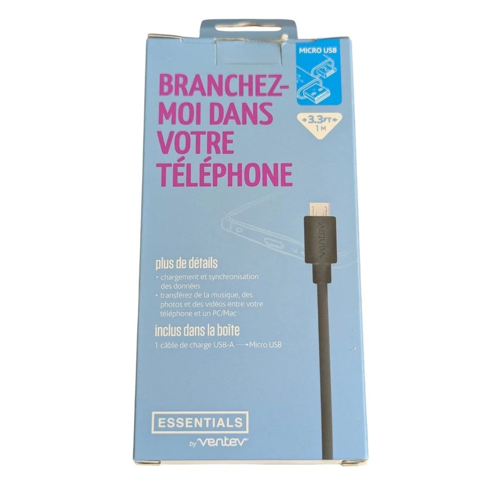 V7-N Ventev 3 Foot Charge sync Micro USB 2.1A Cable for Charging & Data Transfer